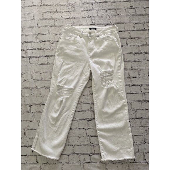 Vintage 1990s Sincerely Jules High Rise Kick Bell Crop Mom White Jeans Sz 30/24 - Picture 1 of 15